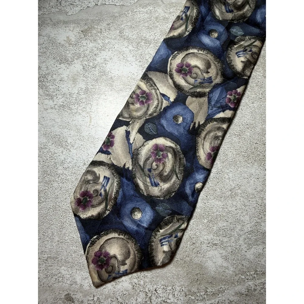 J. GARCIA 100% Silk Tie Mens One Size Blue Floral Jacquard Embroidered Pointed